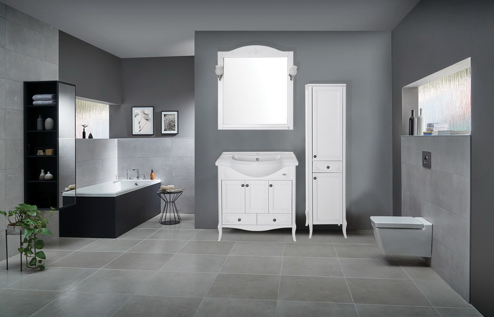 Зеркало белое с полкой Салерно 80 с полкой+светильники