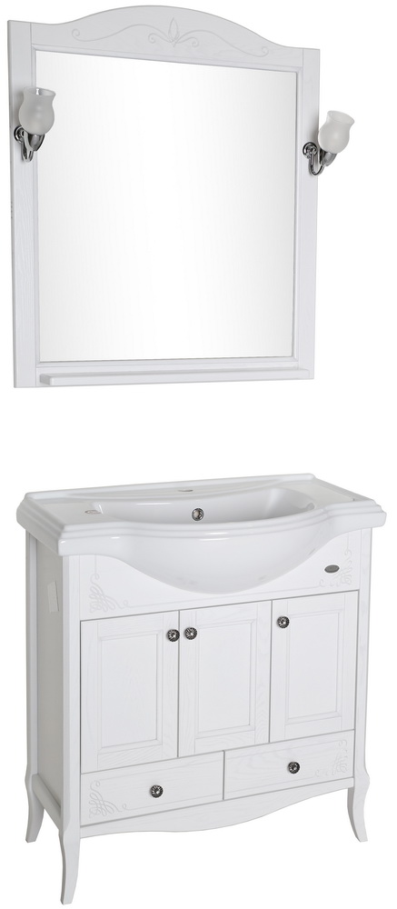 Зеркало белое с полкой Салерно 80 с полкой+светильники