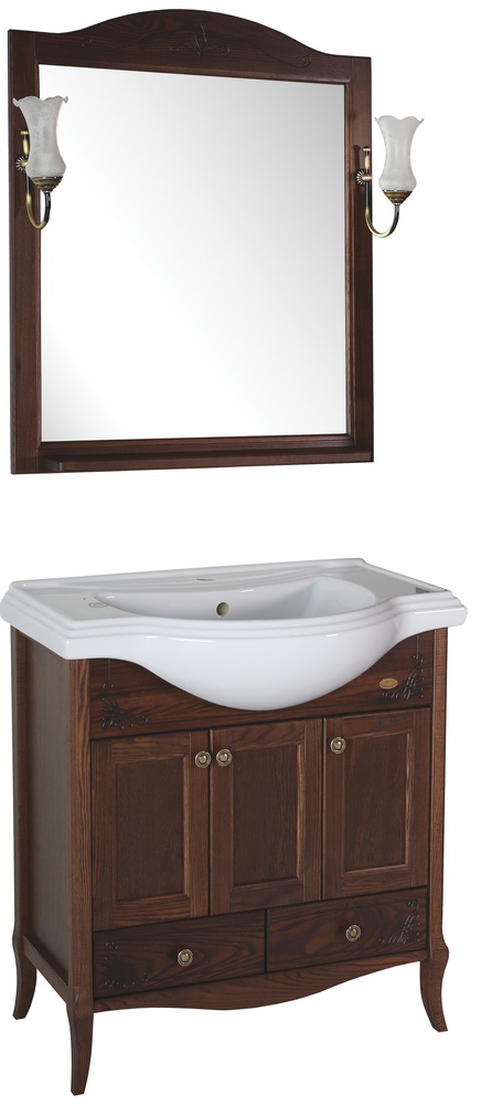 Зеркало белое с полкой Салерно 65 с полкой+светильники