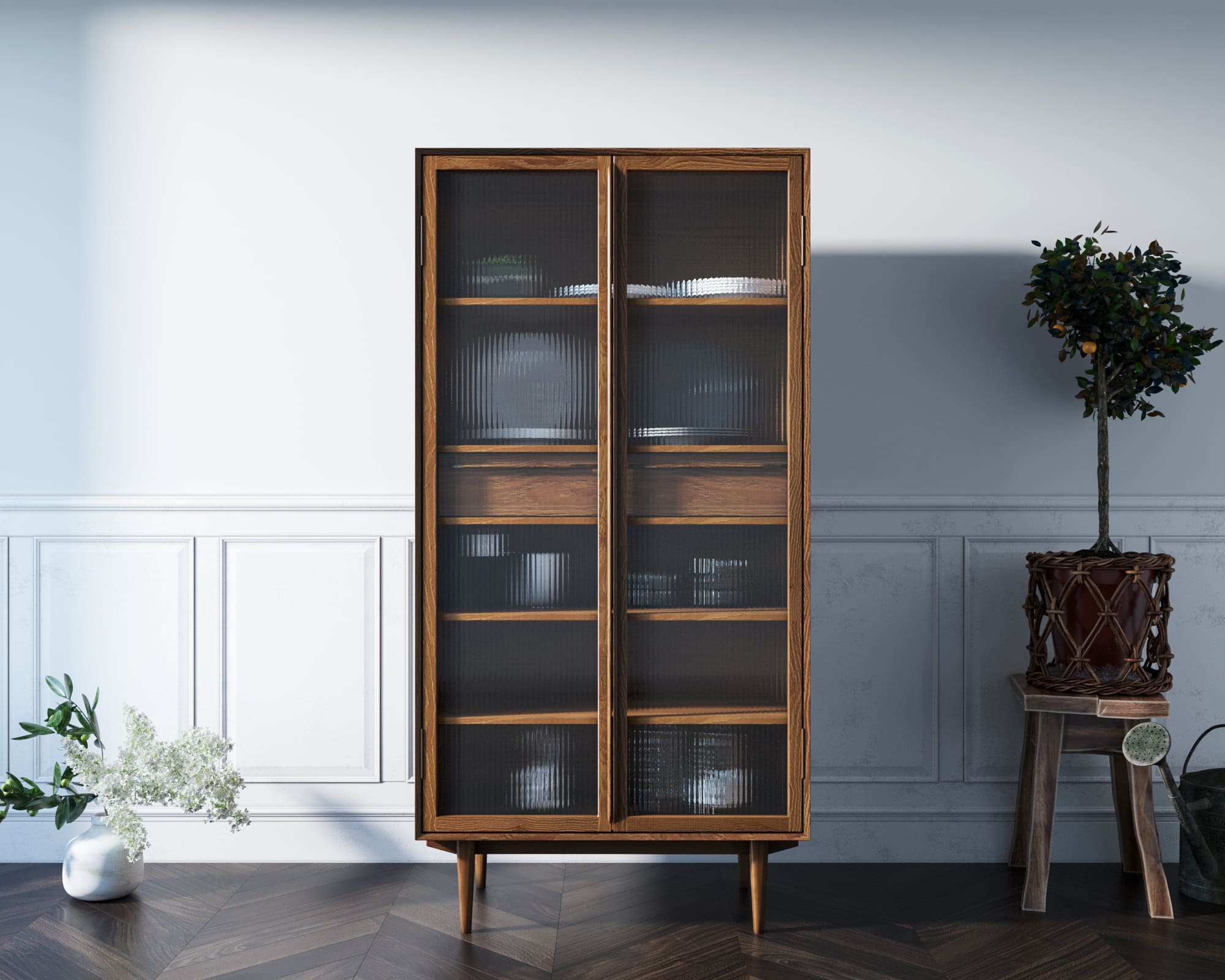 Буфет "Bruni" высокий с витражными стеклами