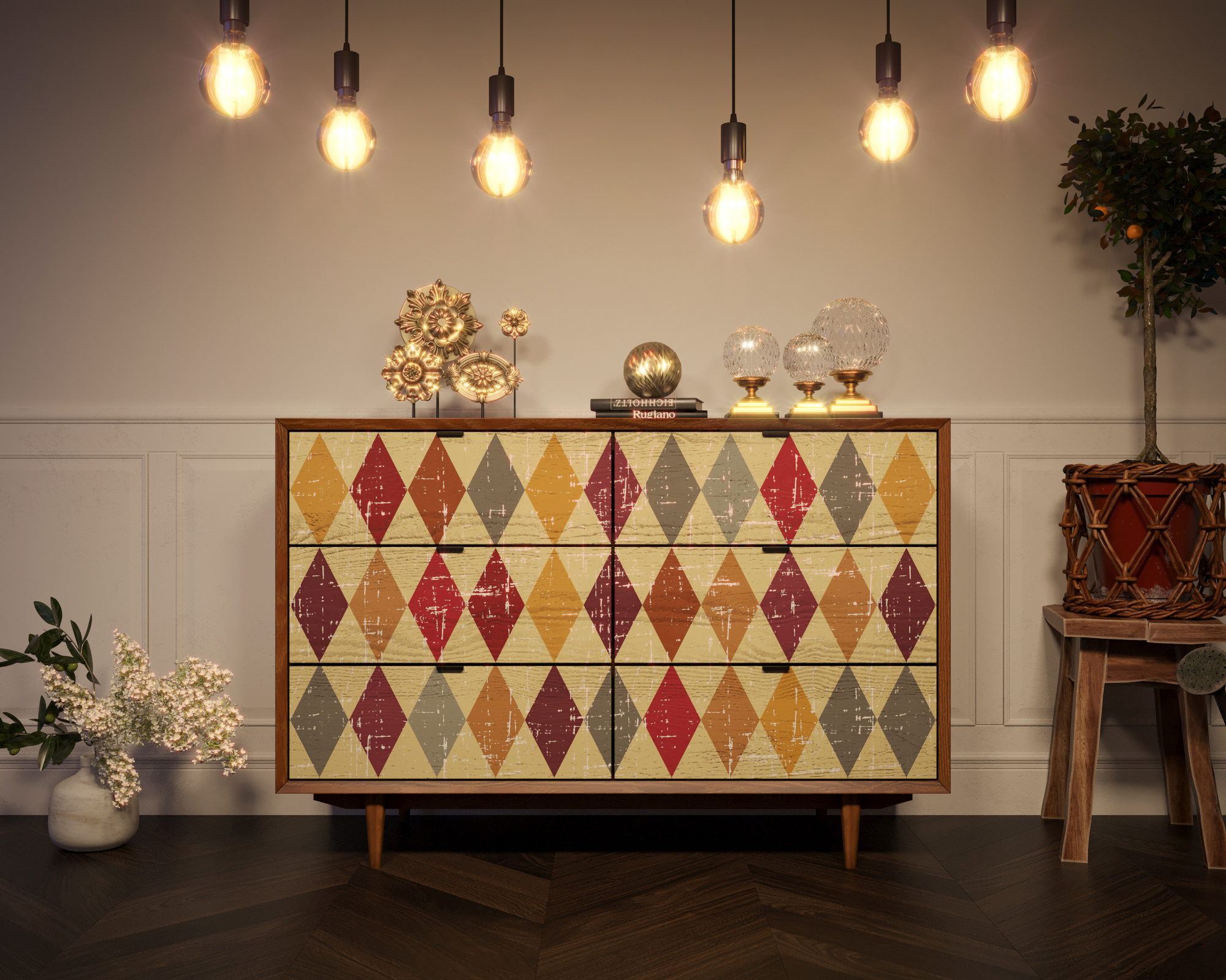 Комод массив дерева "Bruni print" с шестью ящиками