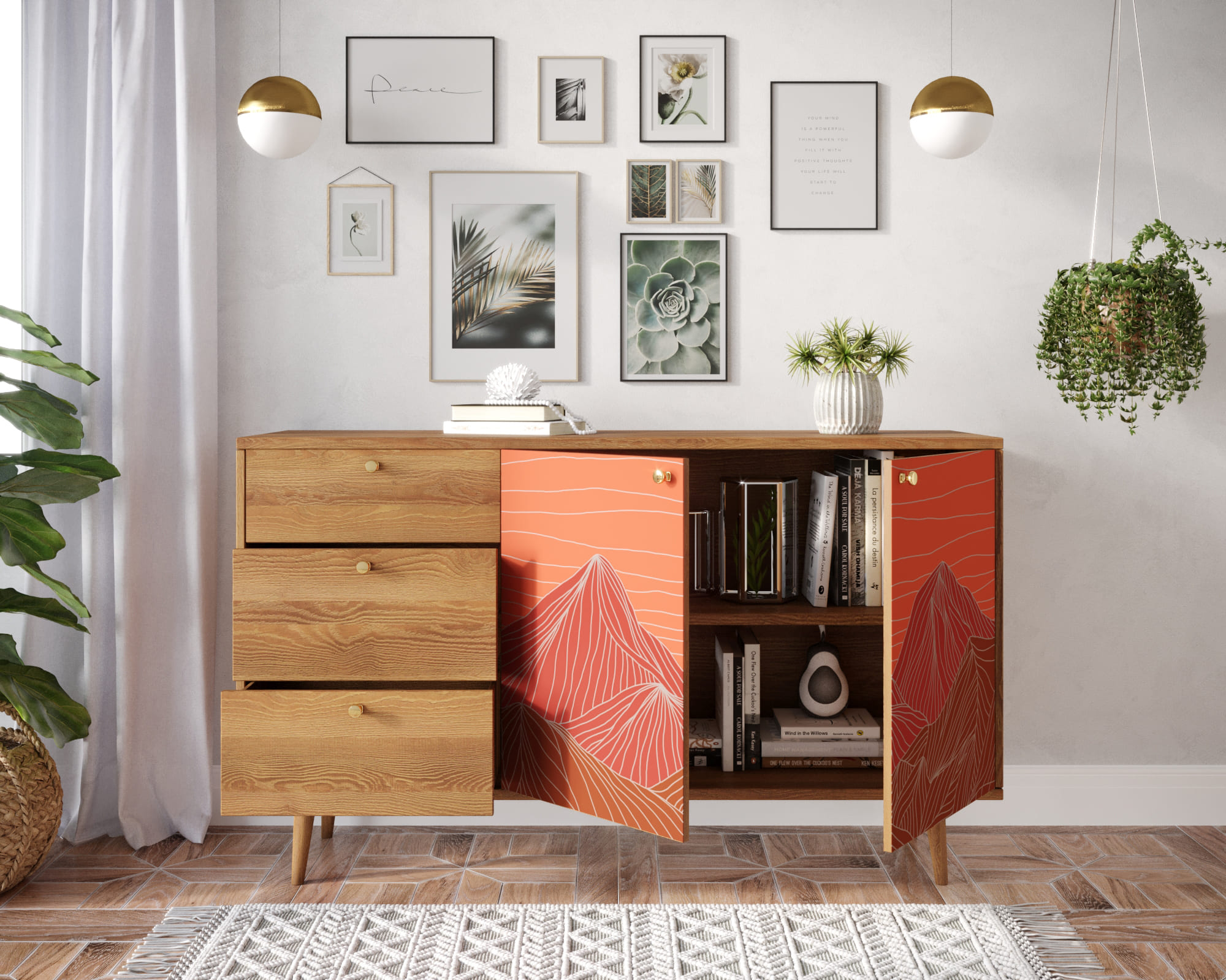 Комод "Berber" с двумя дверками и ящиками (под дерево)