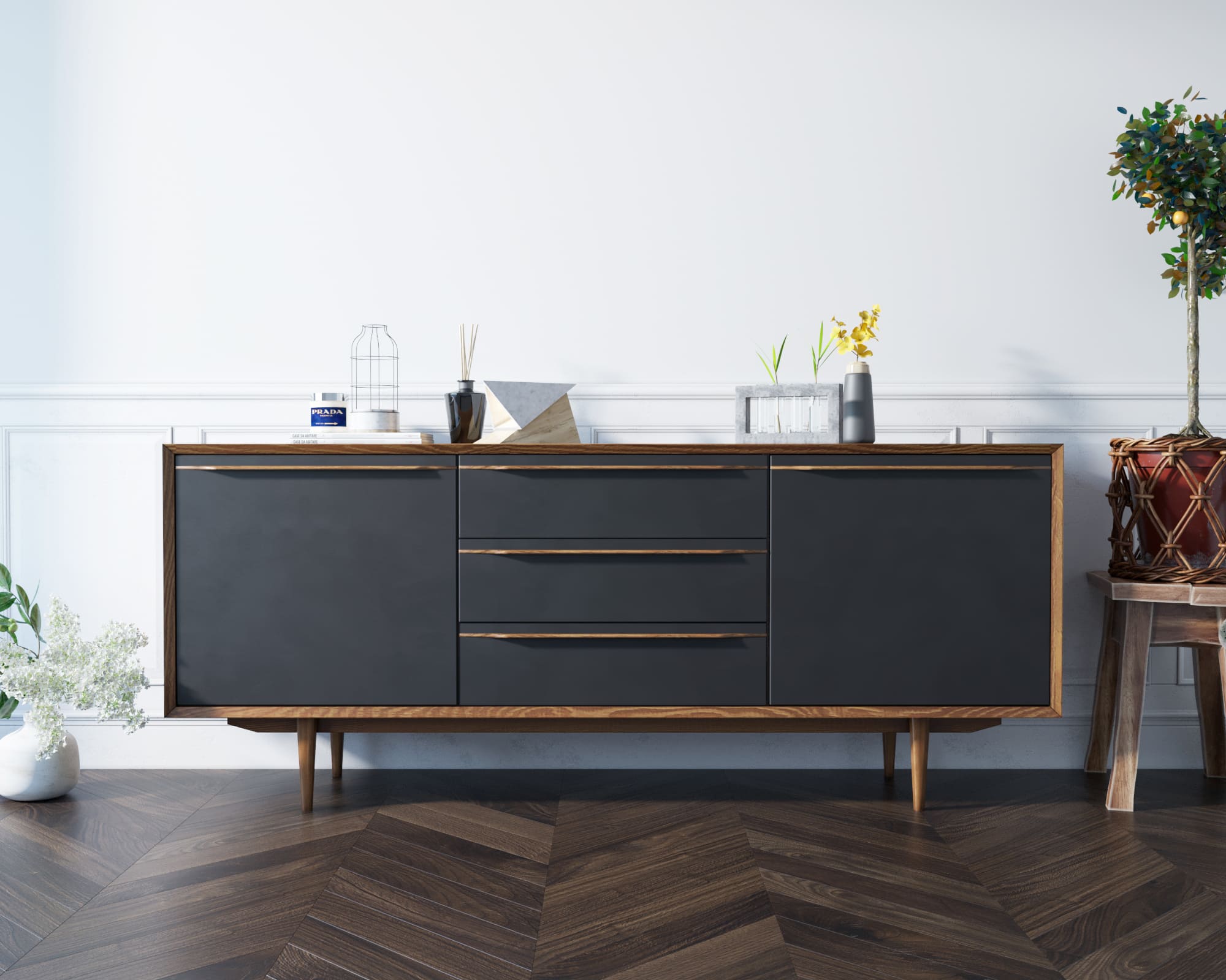 Комод с дверками "Bruni Black" с тремя ящиками и дверками