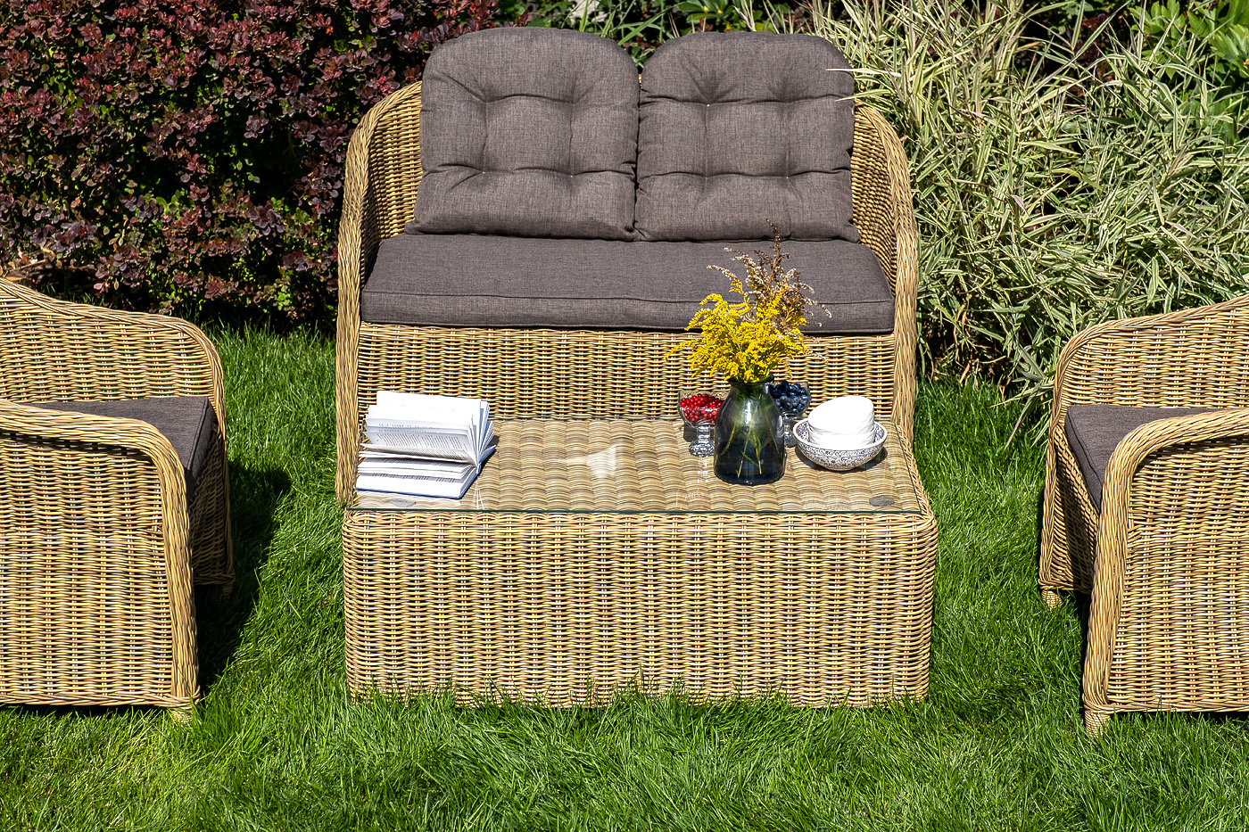 "Равенна" лаунж-зона из искусственного ротанга, цвет соломенный