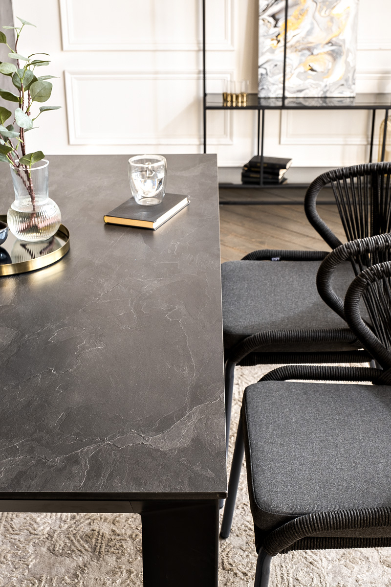 "Венецио" обеденная группа на 4 персоны со стульями "Миленто", каркас темно-серый, роуп темно-серый