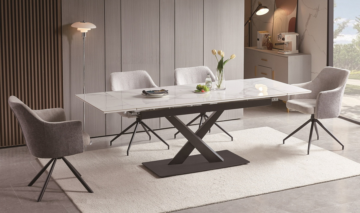 "Юпитер" стол интерьерный раздвижной обеденный из керамики, цвет белый глянцевый