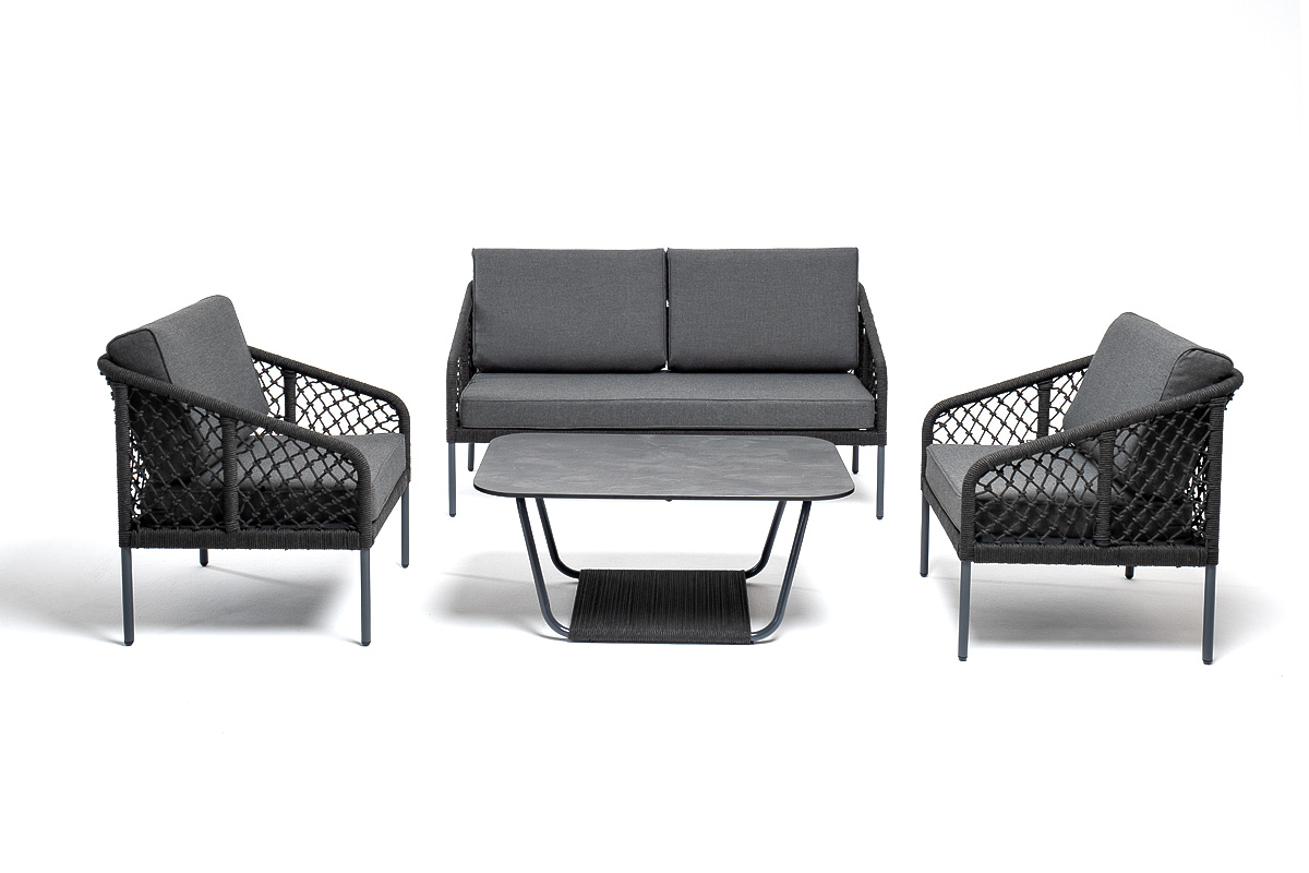 "Каннизо" лаунж-зона 4-местная из роупа узелкового плетения, каркас алюминий, роуп темно-серый