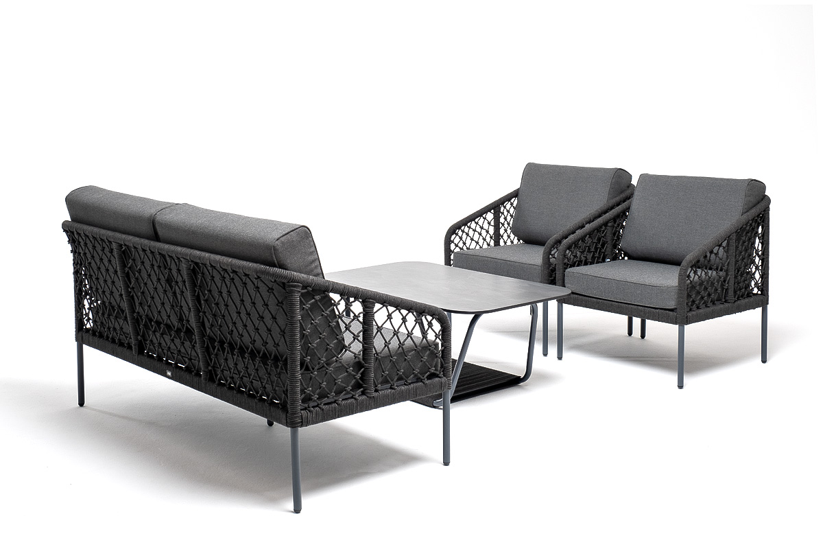 "Каннизо" лаунж-зона 4-местная из роупа узелкового плетения, каркас алюминий, роуп темно-серый